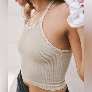 Free People Happiness Runs Long Crop Top in Brushed Taupe Size XS/S NWOT